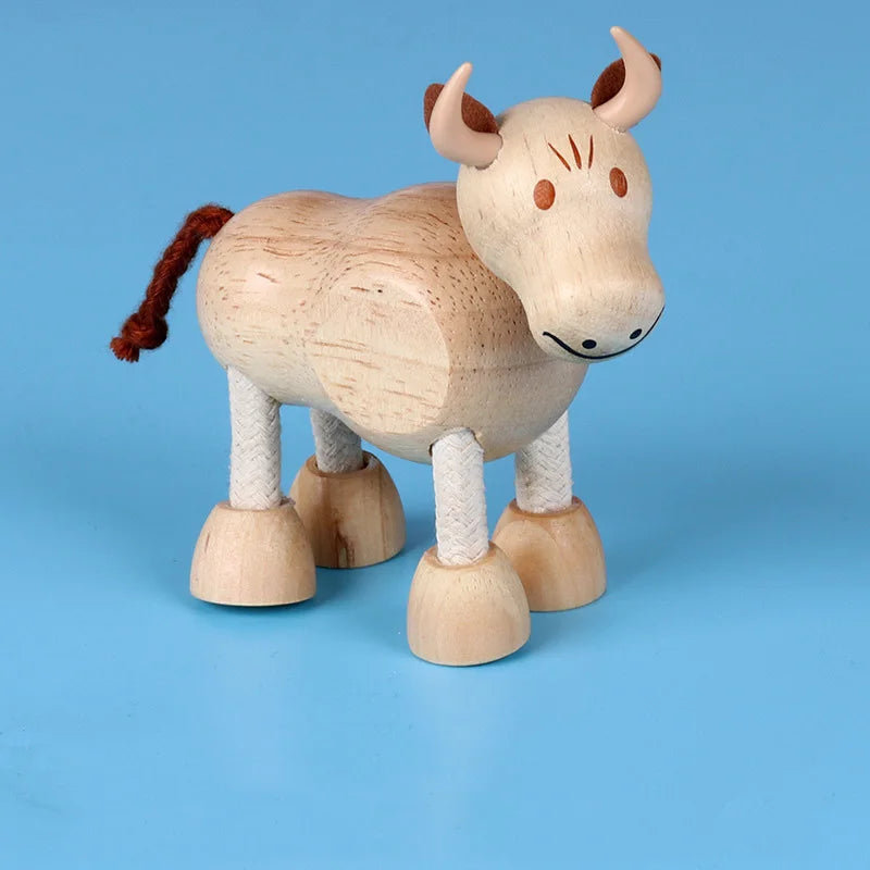 Wooden Action Toy Figures Simulation Animal Movable Joint Model Doll Elephant Monkey Giraffe Lion Educational Toys For Children