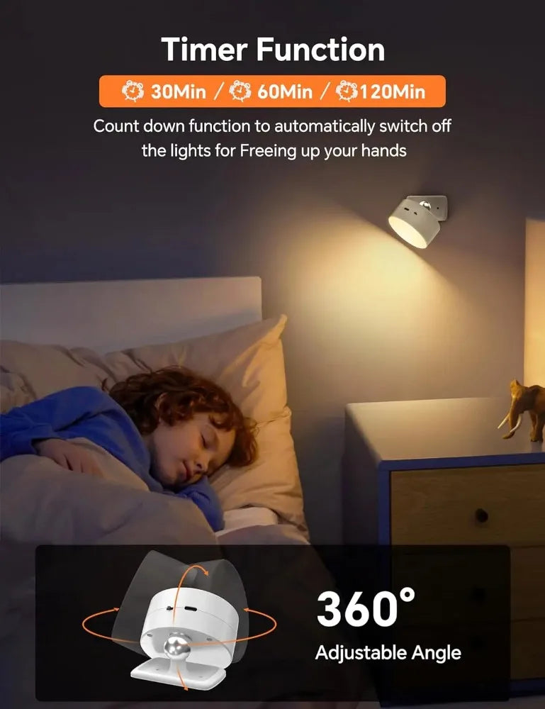 Magnetic LED Wall Light Rechargeable Reading Lights 360° Rotation Touch Remote Control Cabinet Spotlight Night Lamp