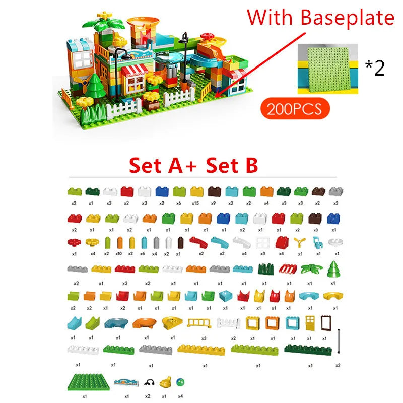Large Marble Run Electric Spiral Lift Windmill Wheel Roller Coaster Paino Slide Dino Track Parts Compatible Building Blocks Toy