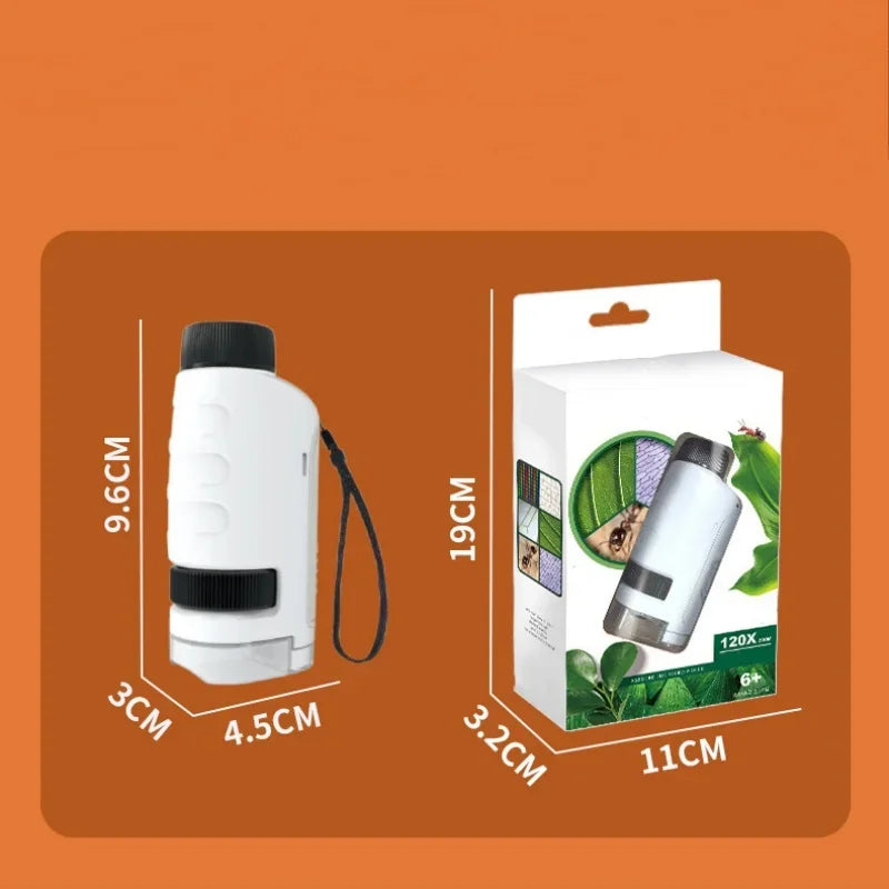 Pocket Microscope Kids Science Toy Kit 60-120x Educational Mini Handheld Microscope with LED Light Outdoor Children Stem Toy