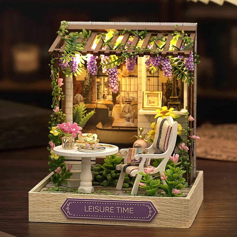 3D Puzzle Building Model Kit Wooden Miniature Doll House With LED Lights Assembled DollHouses Home Decoration Birthday Gifts