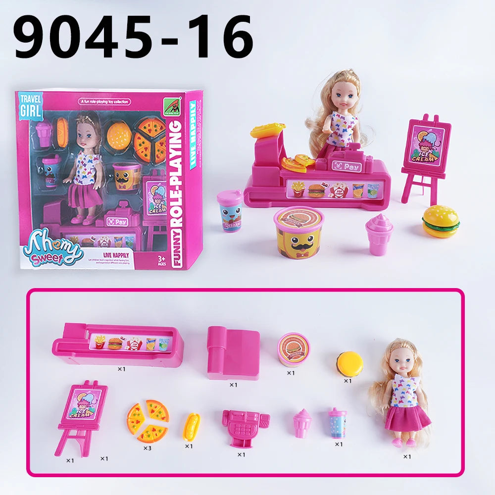 Mini Fashion Girl Doll With Pet Dog Travel Convertible Car Toy