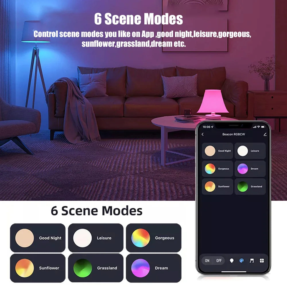 Bluetooth Smart LED Bulb Tuya Light Bulbs AC 85-265V Dimmable Spotlight Bulb 15W E27 RGB+CW+WW LED Color Change Lamp For Home