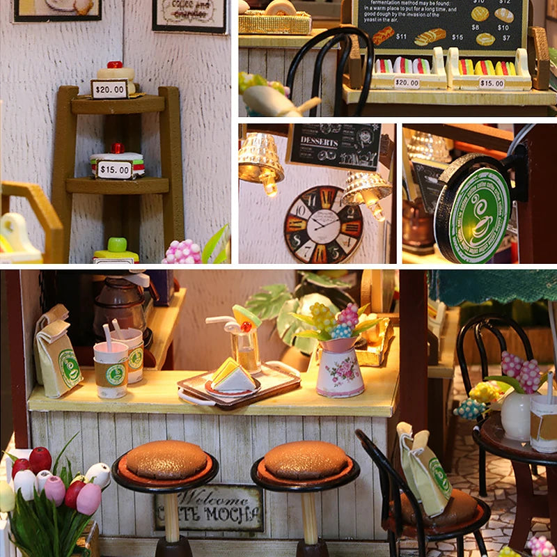 3D Puzzle Building Model Kit Wooden Miniature Doll House With LED Lights Assembled DollHouses Home Decoration Birthday Gifts