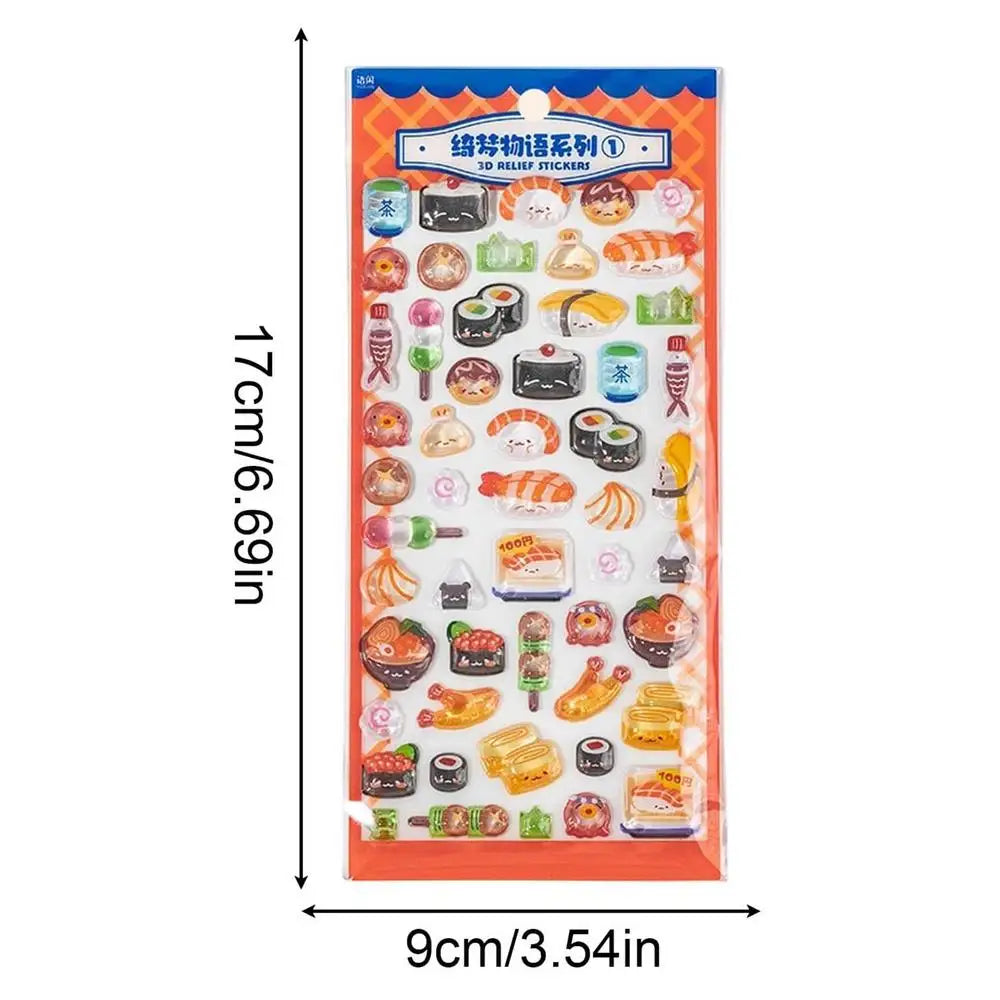 3D Stickers for Kids Cartoon Adhesive Decals Foods Theme 3D Puff Sticker for Laptops Phone Case Party Birthday Classroom Reward