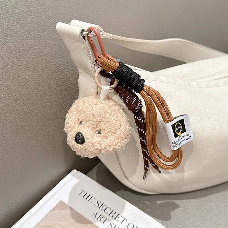 Plush Puppy Dog Keychain Braided Rope Bag Pendant Keyring Creative Fashion Pendant Simple All-matching Bag Decoration Accessorie