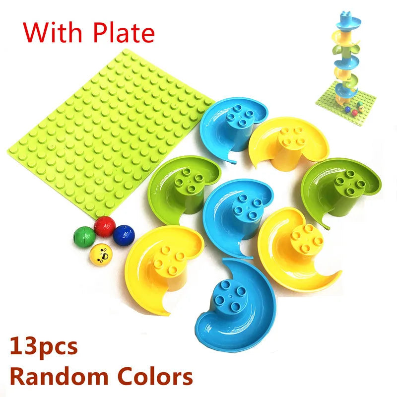 Large Marble Run Electric Spiral Lift Windmill Wheel Roller Coaster Paino Slide Dino Track Parts Compatible Building Blocks Toy