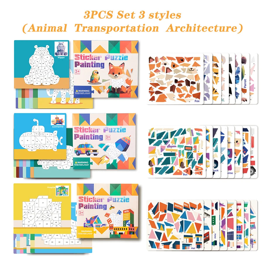 3D Puzzle Sticker DIY Craft Art Kit with Self-Adhesive Paper Back-to-School Gift Animal Collages Creative Handcraft Educational