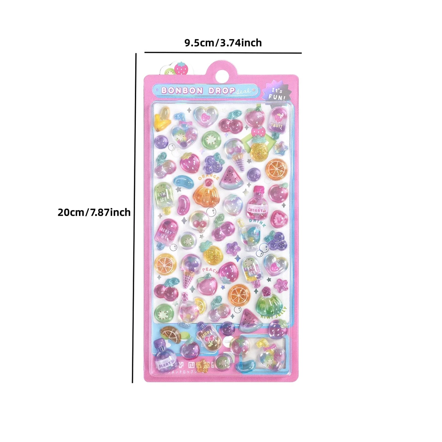 3D Embossed Stickers for Girls - Cute Cartoon Ice Cream/Fruit/Animal - Journal Decor Decals kawaii