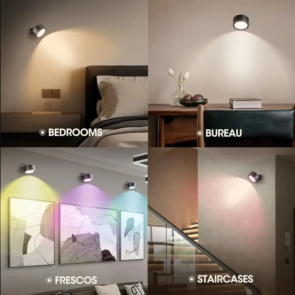 Magnetic LED Wall Light Rechargeable Reading Lights 360° Rotation Touch Remote Control Cabinet Spotlight Night Lamp