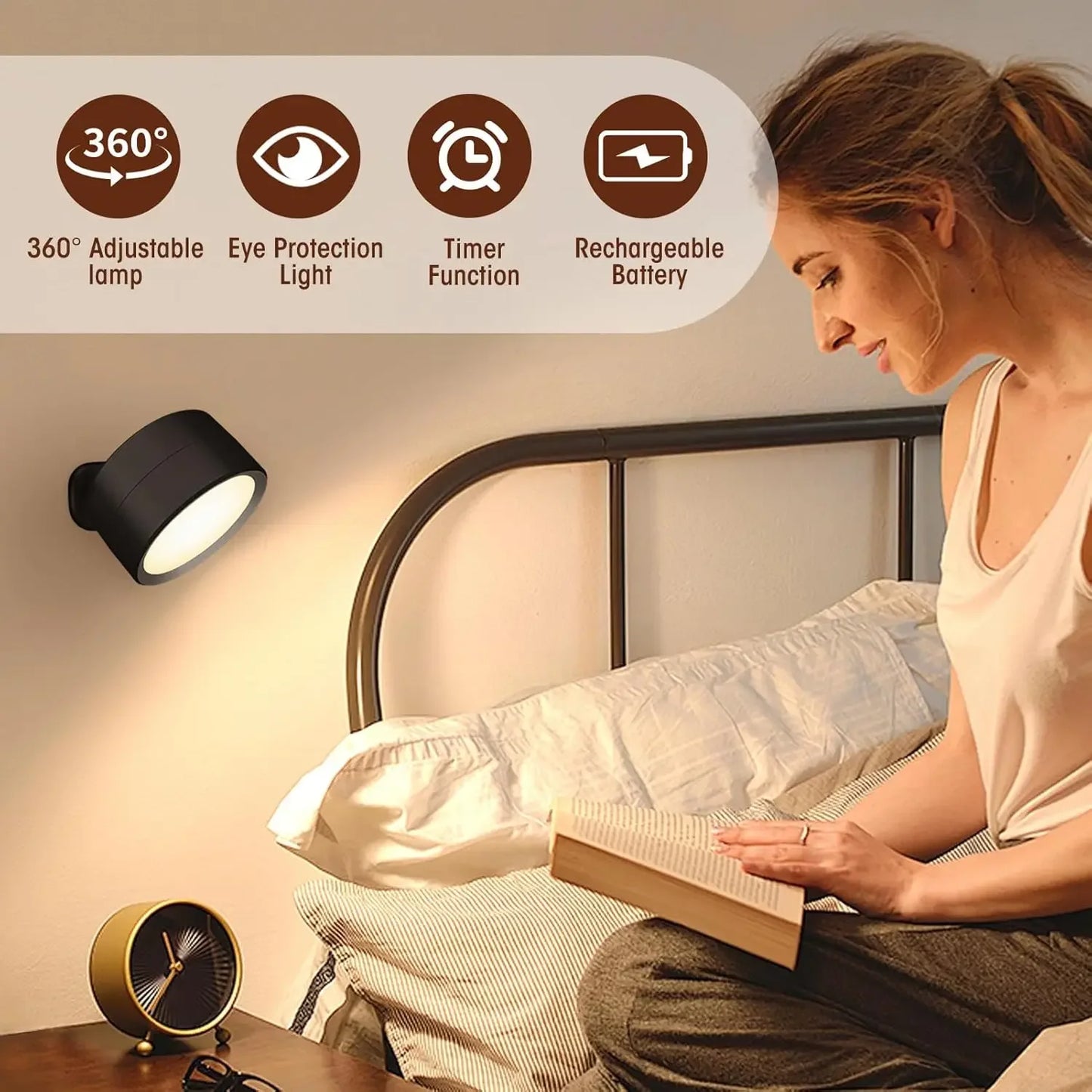 Magnetic LED Wall Light Rechargeable Reading Lights 360° Rotation Touch Remote Control Cabinet Spotlight Night Lamp