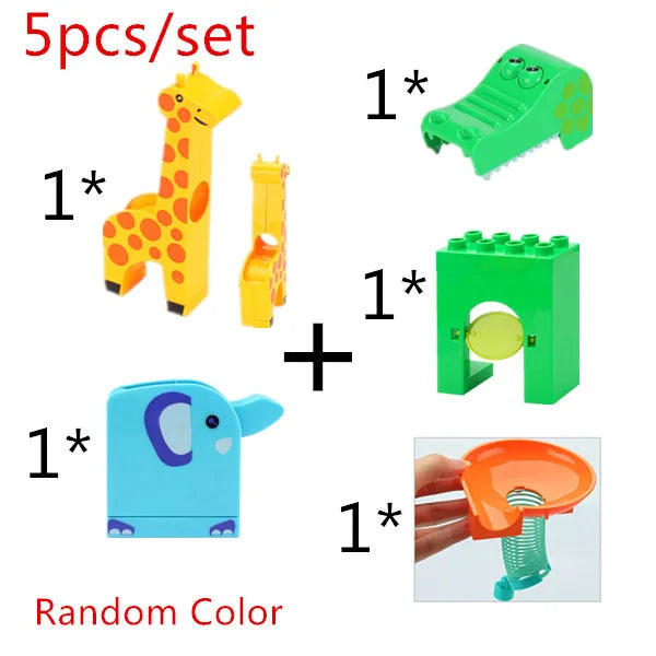 Large Marble Run Electric Spiral Lift Windmill Wheel Roller Coaster Paino  Slide Dino Track Parts Compatible Building Blocks Toy