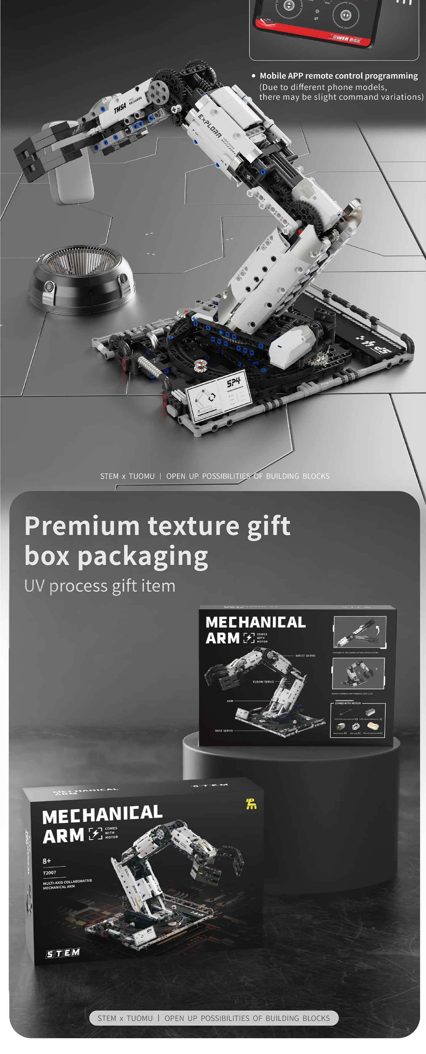 Science and education puzzle assembling programmable electric robot arm building blocks remote control toy student gift