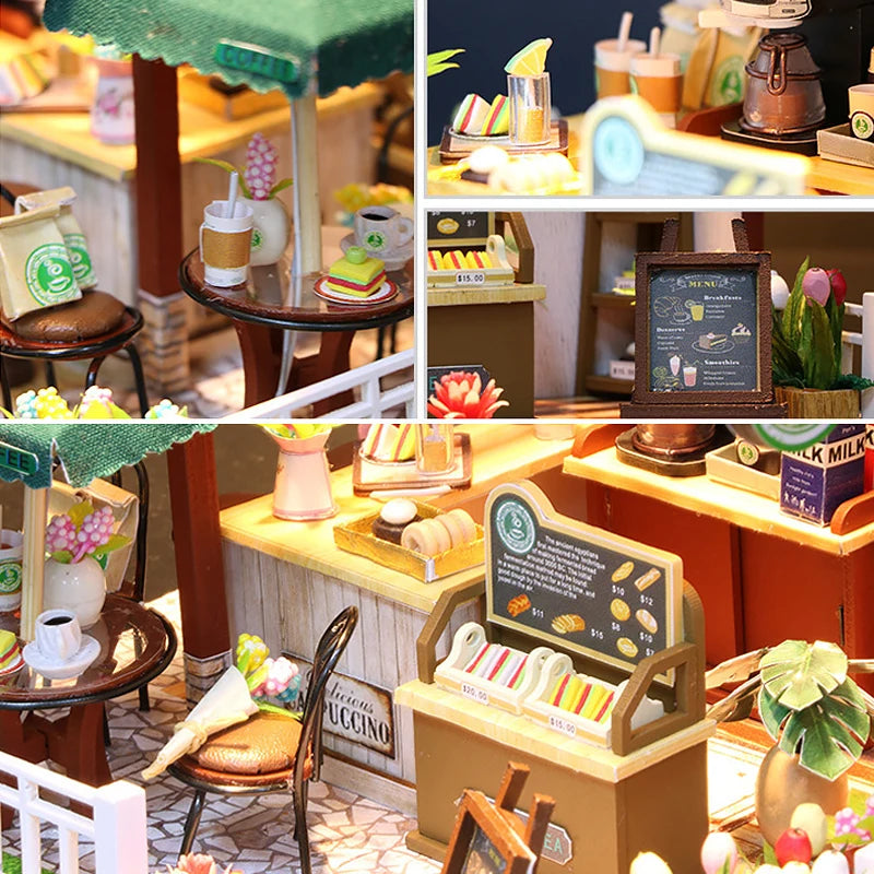 3D Puzzle Building Model Kit Wooden Miniature Doll House With LED Lights Assembled DollHouses Home Decoration Birthday Gifts