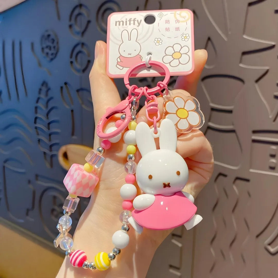 Kawaii Miffy Rabbit Keychain Doll  Cutegirlish Anime Cartoon Creative Rope Weaving Keychain Schoolbag Couple Gift