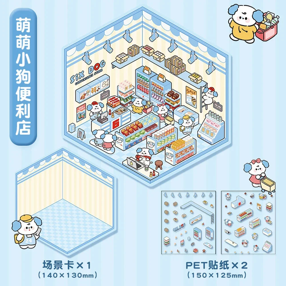 3D DIY Stickers Korean Style Cartoon Landscape Stickers Miniature Cabin Scene Stacking Pasting Hand Account Gift for Kid Child