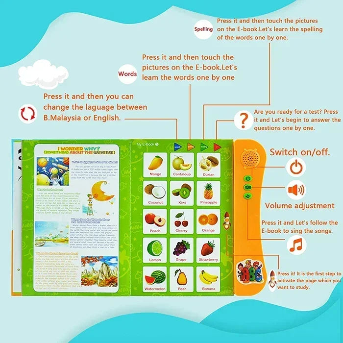 Interactive E-book Children ABC Smart Electronic Educational Reading Talking Interactive Language English Story Board Books
