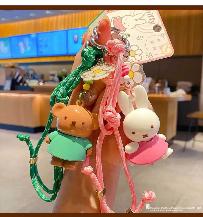 Kawaii Miffy Rabbit Keychain Doll  Cutegirlish Anime Cartoon Creative Rope Weaving Keychain Schoolbag Couple Gift