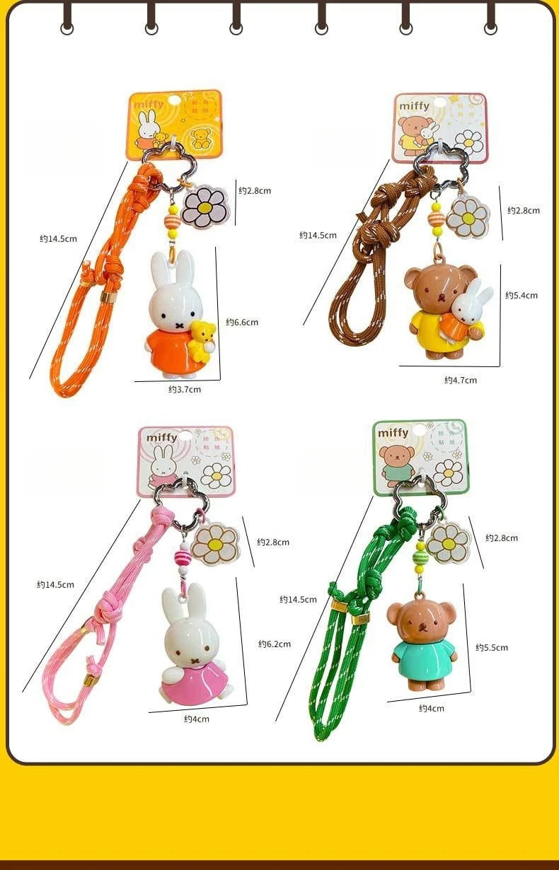 Kawaii Miffy Rabbit Keychain Doll  Cutegirlish Anime Cartoon Creative Rope Weaving Keychain Schoolbag Couple Gift