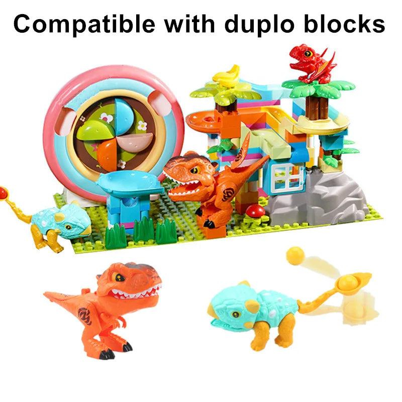 Large Marble Run Electric Spiral Lift Windmill Wheel Roller Coaster Paino  Slide Dino Track Parts Compatible Building Blocks Toy