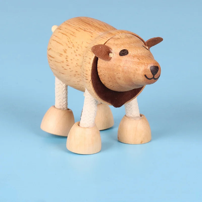 Wooden Action Toy Figures Simulation Animal Movable Joint Model Doll Elephant Monkey Giraffe Lion Educational Toys For Children