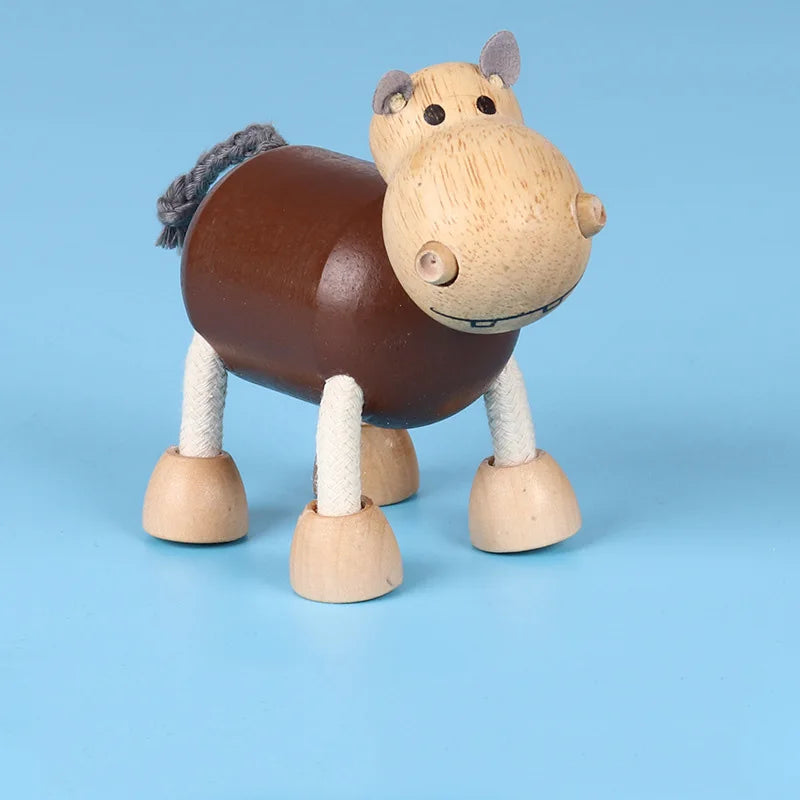 Wooden Action Toy Figures Simulation Animal Movable Joint Model Doll Elephant Monkey Giraffe Lion Educational Toys For Children