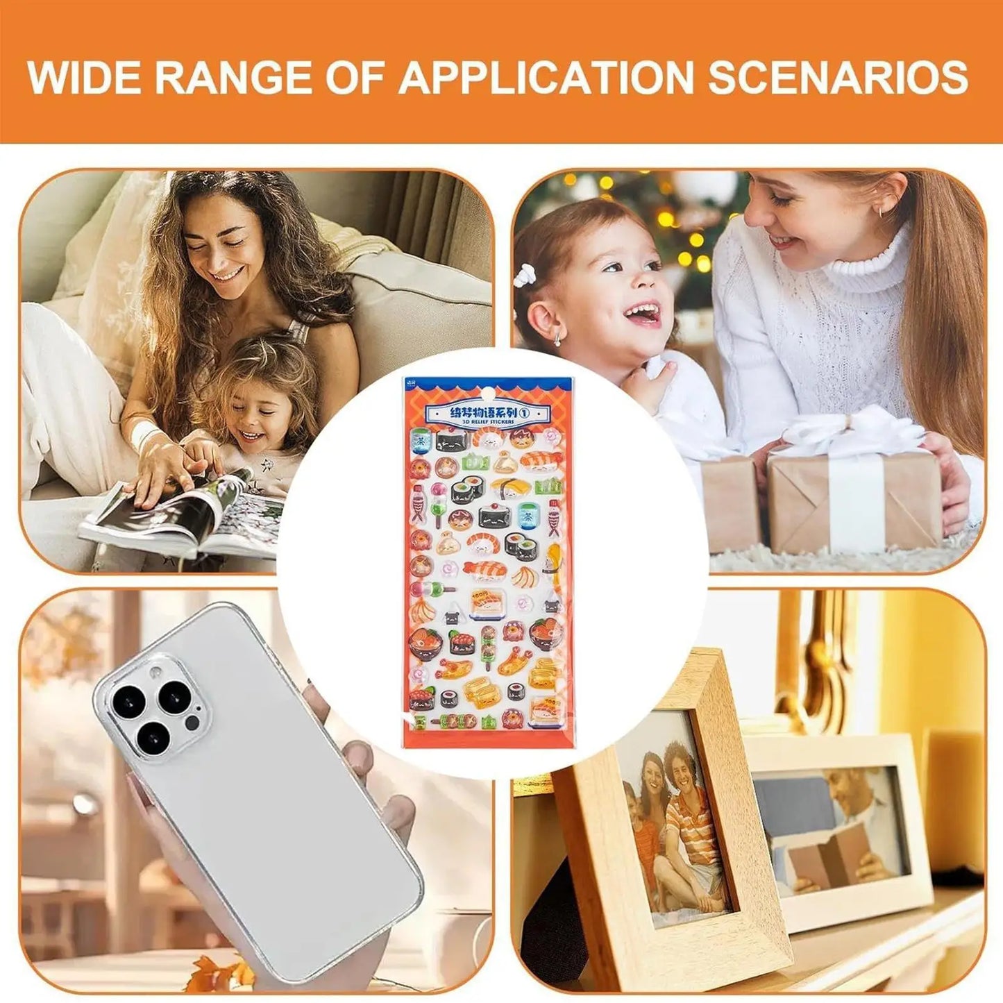 3D Stickers for Kids Cartoon Adhesive Decals Foods Theme 3D Puff Sticker for Laptops Phone Case Party Birthday Classroom Reward