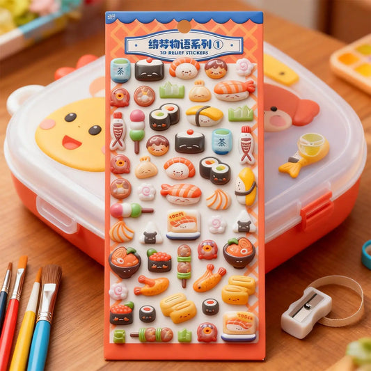 3D Stickers for Kids Cartoon Adhesive Decals Foods Theme 3D Puff Sticker for Laptops Phone Case Party Birthday Classroom Reward