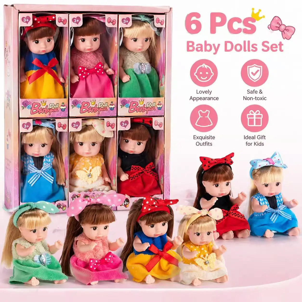 A Set of 6 Mini Baby Dolls, Reborn Baby Dolls, Suitable for Children Aged 3 And Above