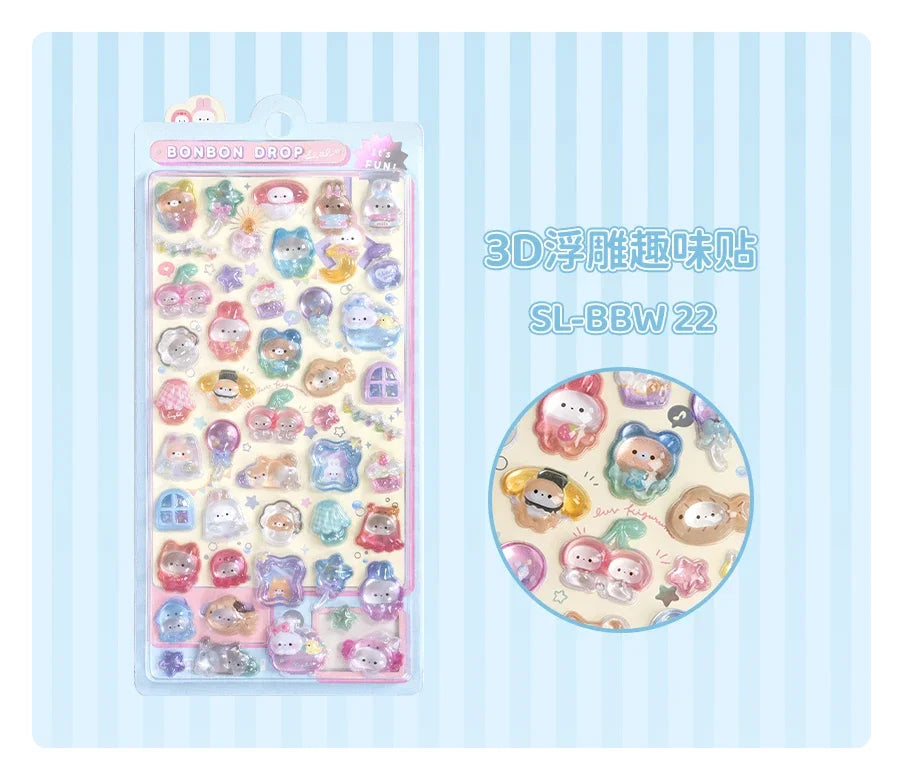 3D Embossed Stickers for Girls - Cute Cartoon Ice Cream/Fruit/Animal - Journal Decor Decals  kawaii