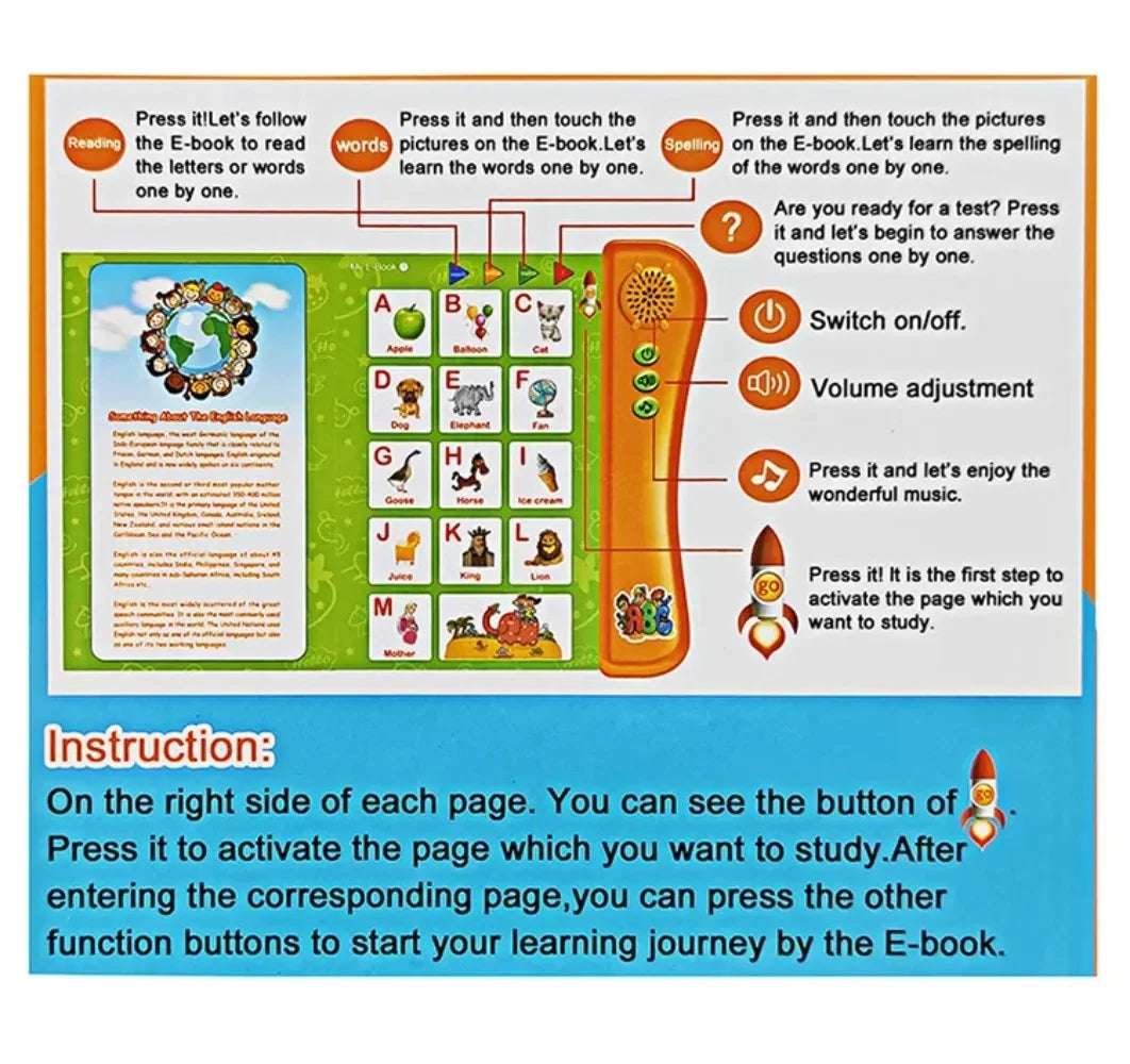 Interactive E-book Children ABC Smart Electronic Educational Reading Talking Interactive Language English Story Board Books
