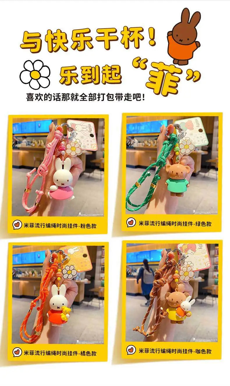 Kawaii Miffy Rabbit Keychain Doll  Cutegirlish Anime Cartoon Creative Rope Weaving Keychain Schoolbag Couple Gift