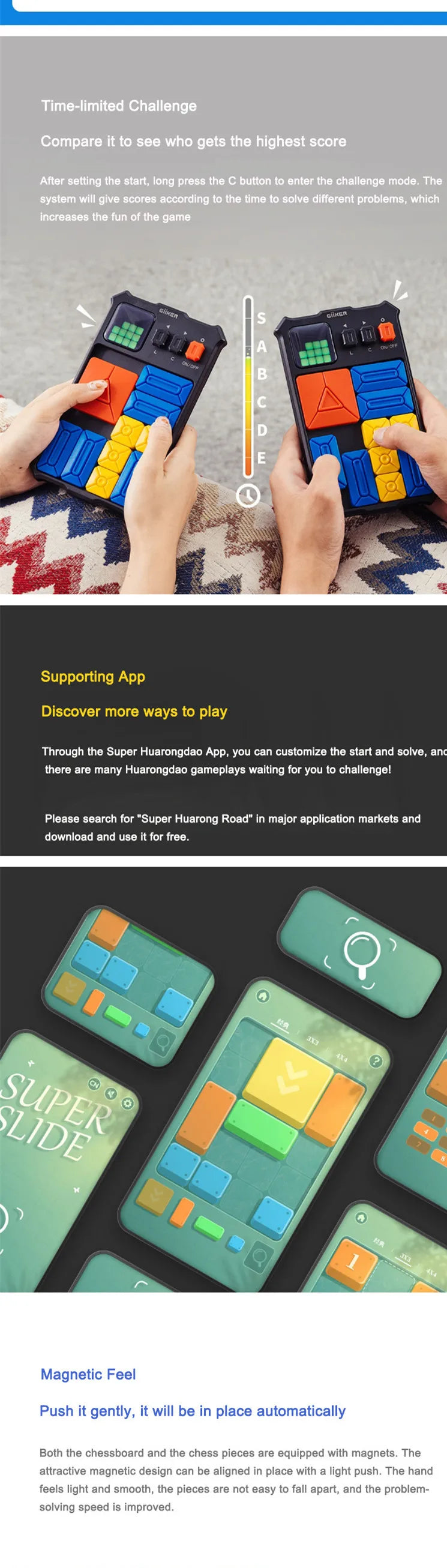 Giiker Super Slide Huarong Road Smart Sensor Game 500+ Levelled UP Brain Teaser Puzzles Interactive Fidget Toys For Kids Gifts