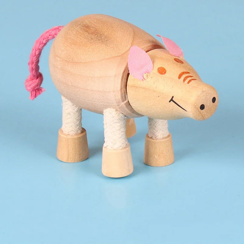 Wooden Action Toy Figures Simulation Animal Movable Joint Model Doll Elephant Monkey Giraffe Lion Educational Toys For Children