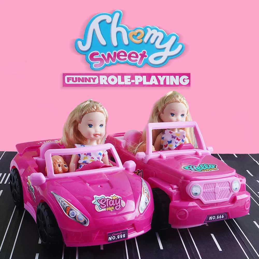 Mini Fashion Girl Doll With Pet Dog Travel Convertible Car Toy