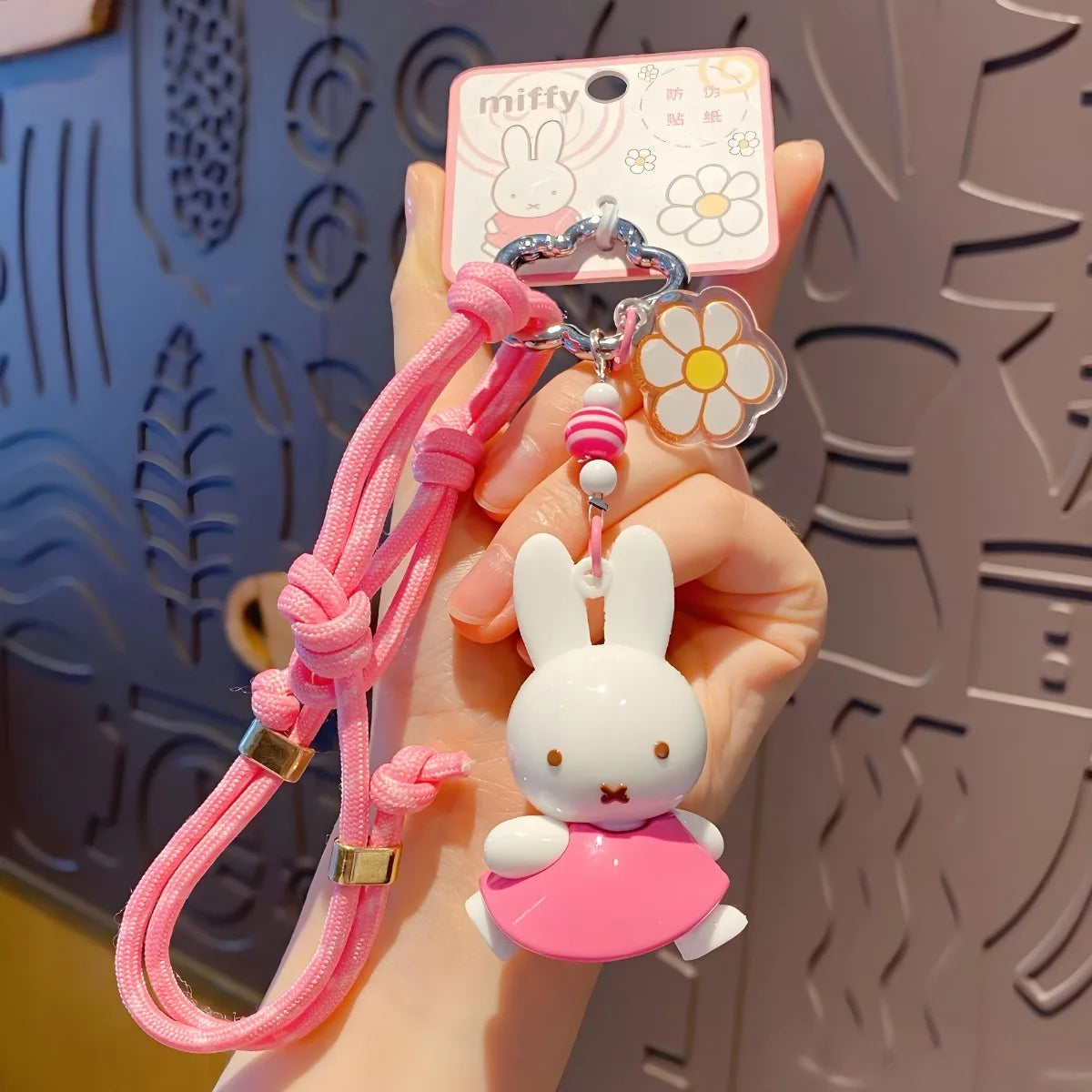 Kawaii Miffy Rabbit Keychain Doll  Cutegirlish Anime Cartoon Creative Rope Weaving Keychain Schoolbag Couple Gift
