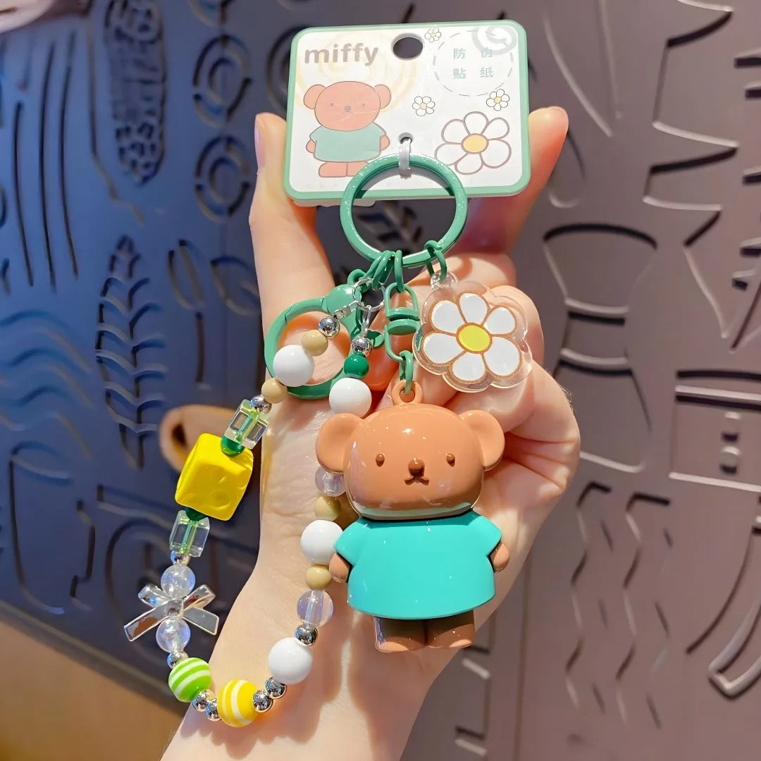 Kawaii Miffy Rabbit Keychain Doll  Cutegirlish Anime Cartoon Creative Rope Weaving Keychain Schoolbag Couple Gift