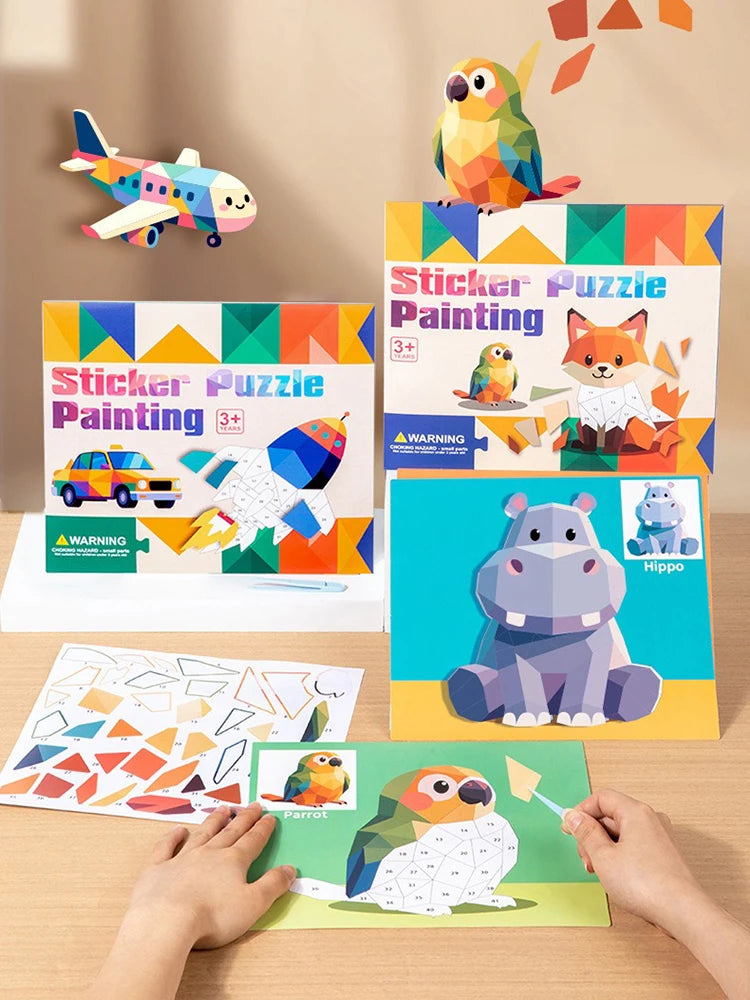 3D Puzzle Sticker DIY Craft Art Kit with Self-Adhesive Paper Back-to-School Gift Animal Collages Creative Handcraft Educational