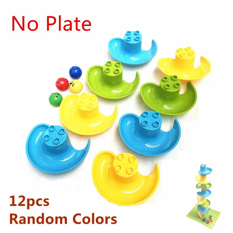 Large Marble Run Electric Spiral Lift Windmill Wheel Roller Coaster Paino  Slide Dino Track Parts Compatible Building Blocks Toy