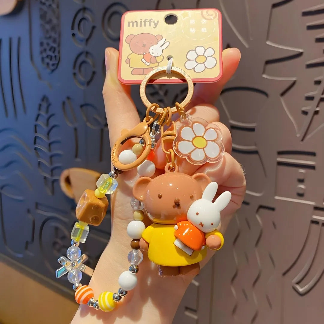 Kawaii Miffy Rabbit Keychain Doll  Cutegirlish Anime Cartoon Creative Rope Weaving Keychain Schoolbag Couple Gift