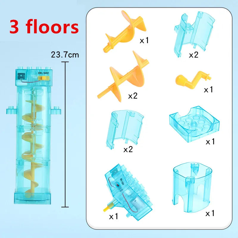 Large Marble Run Electric Spiral Lift Windmill Wheel Roller Coaster Paino  Slide Dino Track Parts Compatible Building Blocks Toy