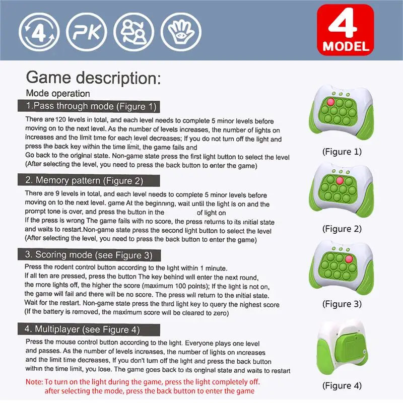 Electronic Pop Quick Push Bubble Game Machine Children's Cartoon Fun Stress Relief Toy Boys and Girls Halloween Gifts