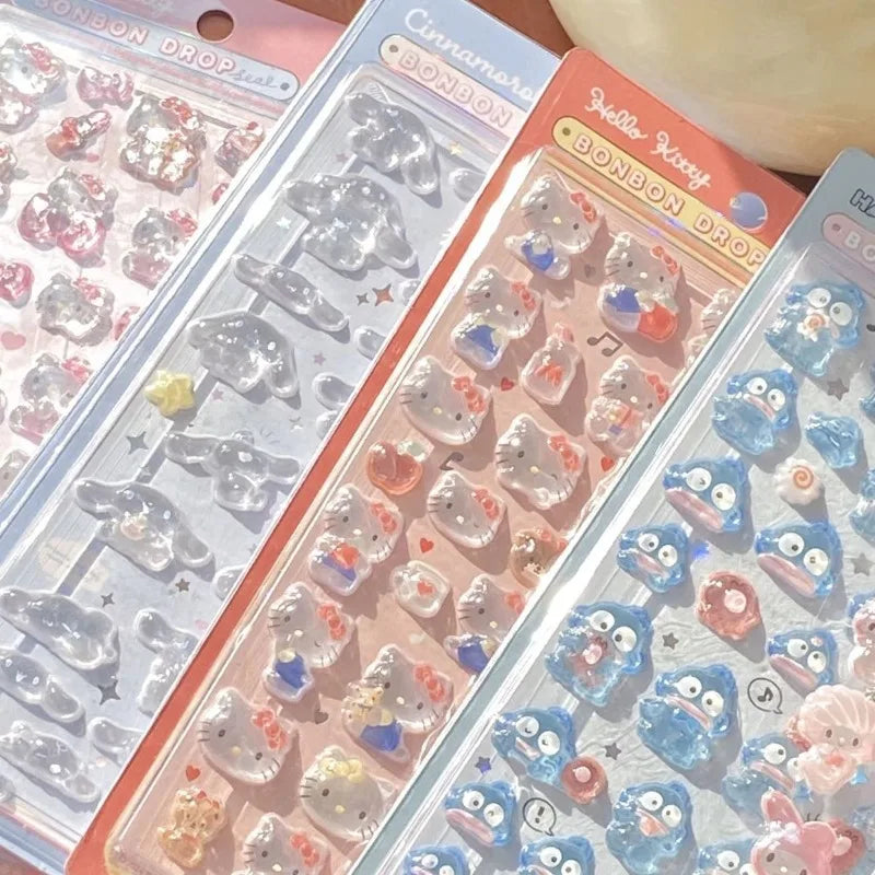 3D Sanrio Hello Kitty Anime Sticker Jelly Toys Phone DIY Crystal Decorative Stickers Christmas Cards Decorative Stickers Gifts