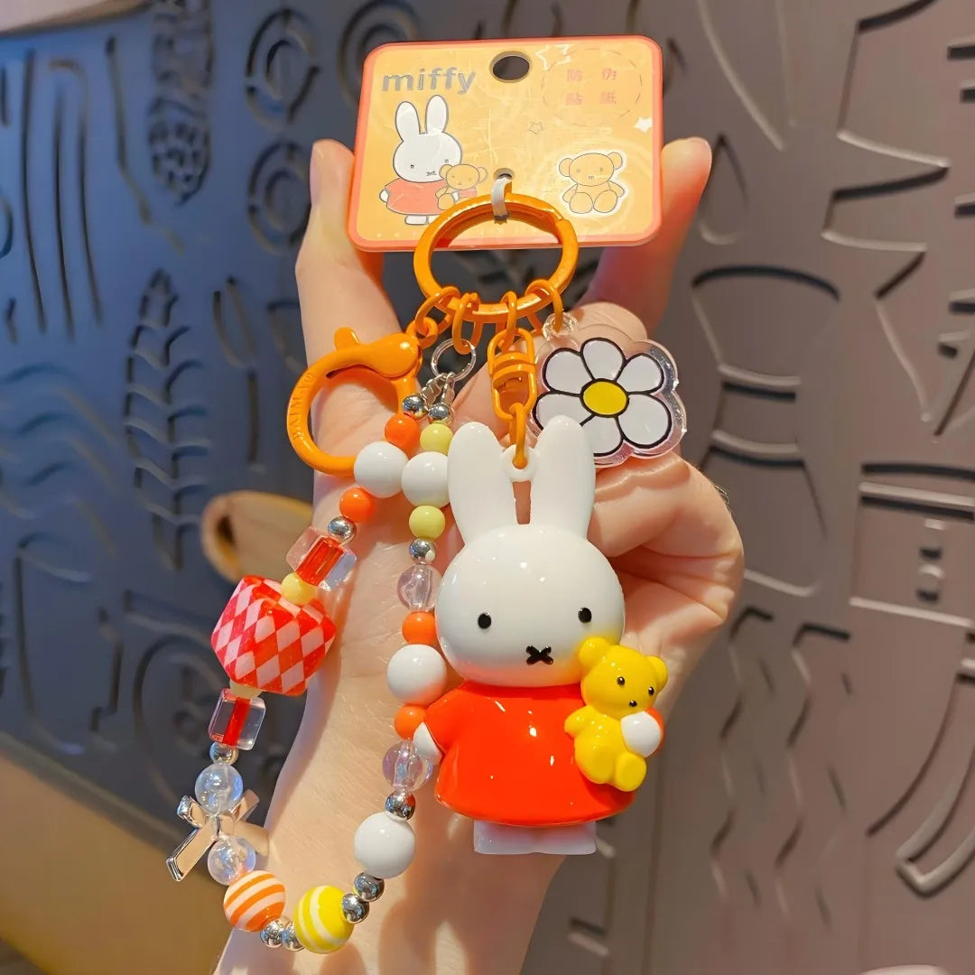 Kawaii Miffy Rabbit Keychain Doll  Cutegirlish Anime Cartoon Creative Rope Weaving Keychain Schoolbag Couple Gift