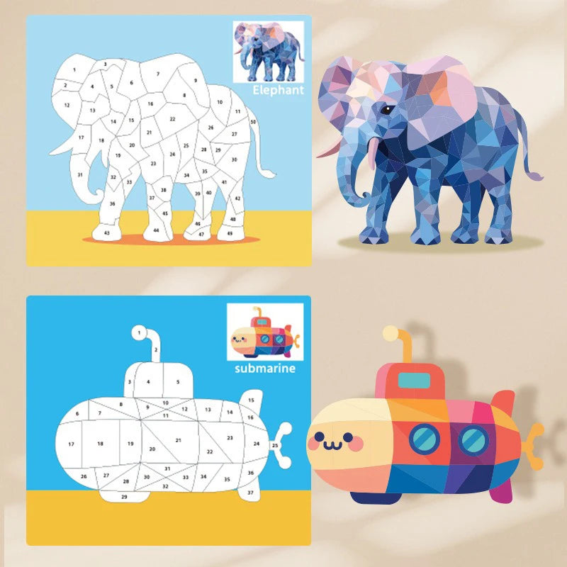 3D Puzzle Sticker DIY Craft Art Kit with Self-Adhesive Paper Back-to-School Gift Animal Collages Creative Handcraft Educational