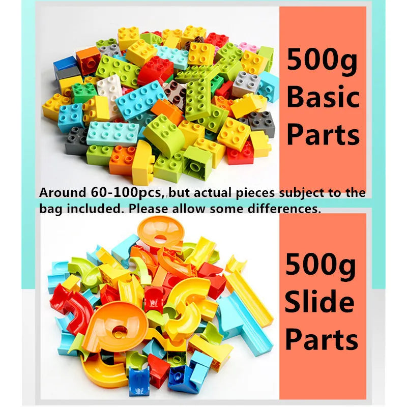 Large Marble Run Electric Spiral Lift Windmill Wheel Roller Coaster Paino  Slide Dino Track Parts Compatible Building Blocks Toy