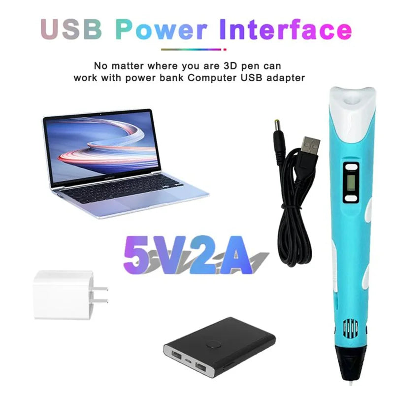 3D Printing Pen DIY Three-dimensional Painting Children Toys Fun Camouflage with Power Adapter PLA Filament New Style Gift