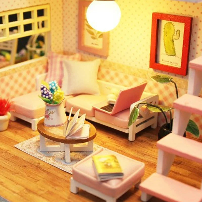 3D Puzzle Building Model Kit Wooden Miniature Doll House With LED Lights Assembled DollHouses Home Decoration Birthday Gifts