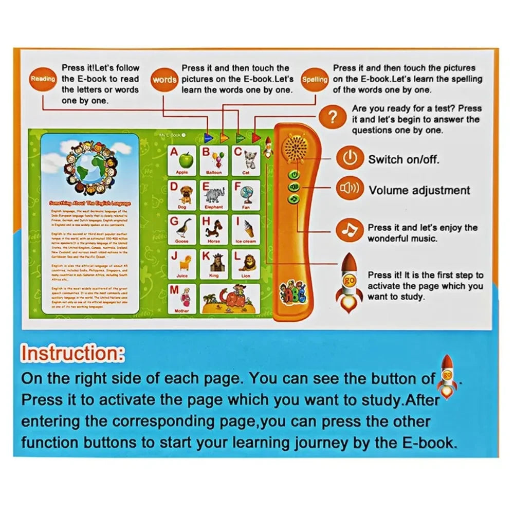 Interactive E-book Children ABC Smart Electronic Educational Reading Talking Interactive Language English Story Board Books