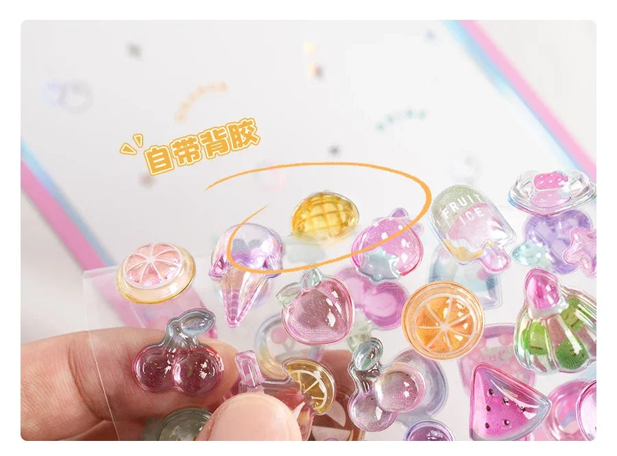 3D Embossed Stickers for Girls - Cute Cartoon Ice Cream/Fruit/Animal - Journal Decor Decals  kawaii